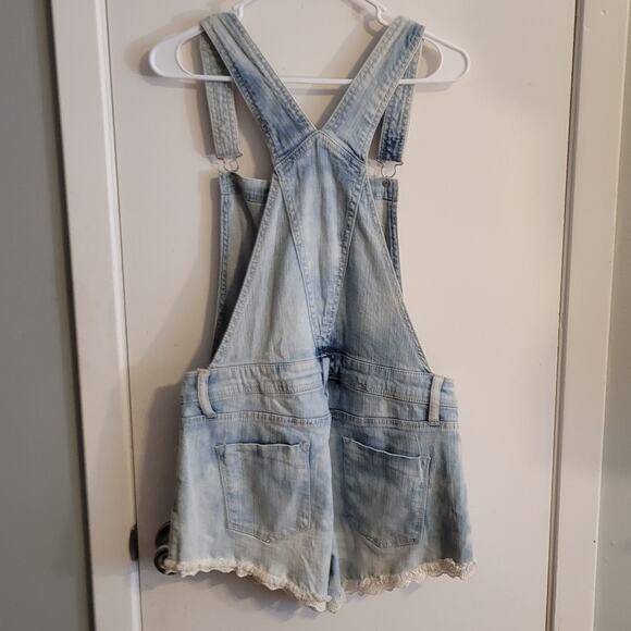 MOSSIMO Super Stretch Denim Overall Shorts Small Blue Cutoff Shortalls Festival - Picture 6 of 10